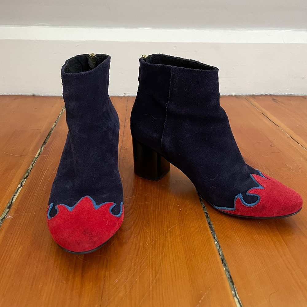 Free People - navy & red western ankle boots - block heel - size 36